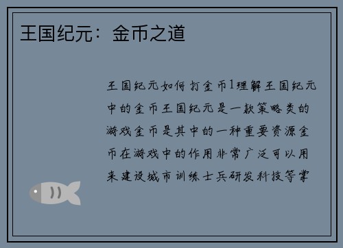 王国纪元：金币之道